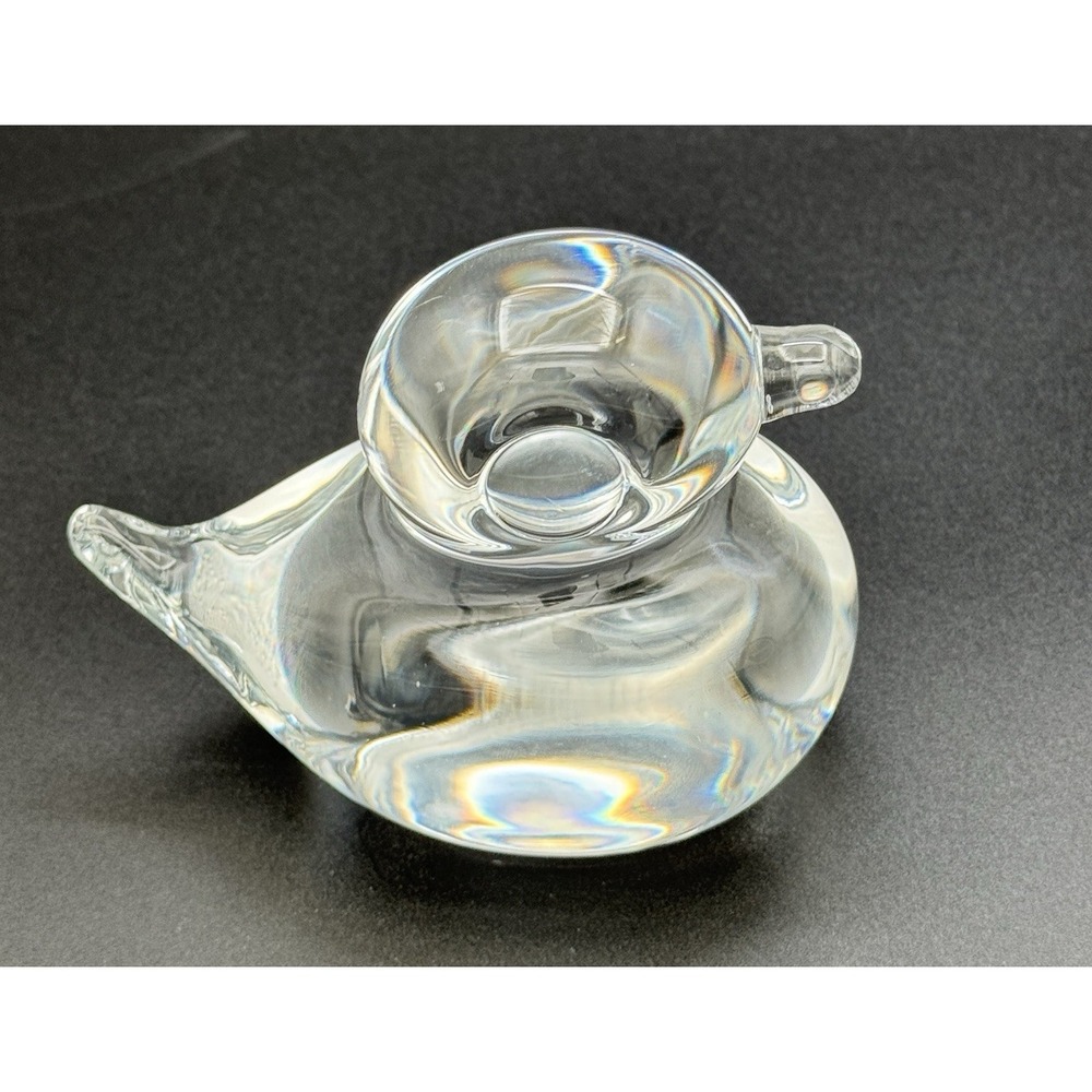Flygsfors F Walving Clear Glass Duck Paperweight Signed Sweden